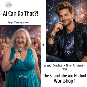 An Ai image of Amy and of 'Skye' Amy's Ai Assistant, along with text sharing about the Ai Workshop that can be accessed via the link above. To help give a visualization of the event.